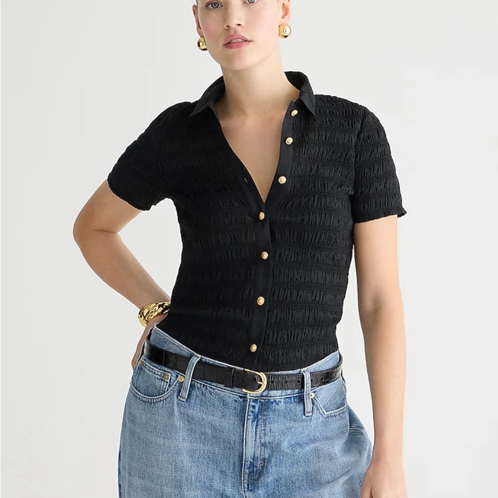 J Crew Smocked button up shirt in cotton blend viole. Style: BU278